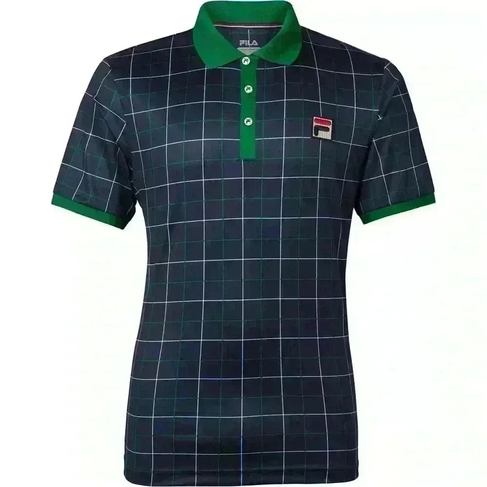 Fila Mens Windowpane Polo - Navy/Green